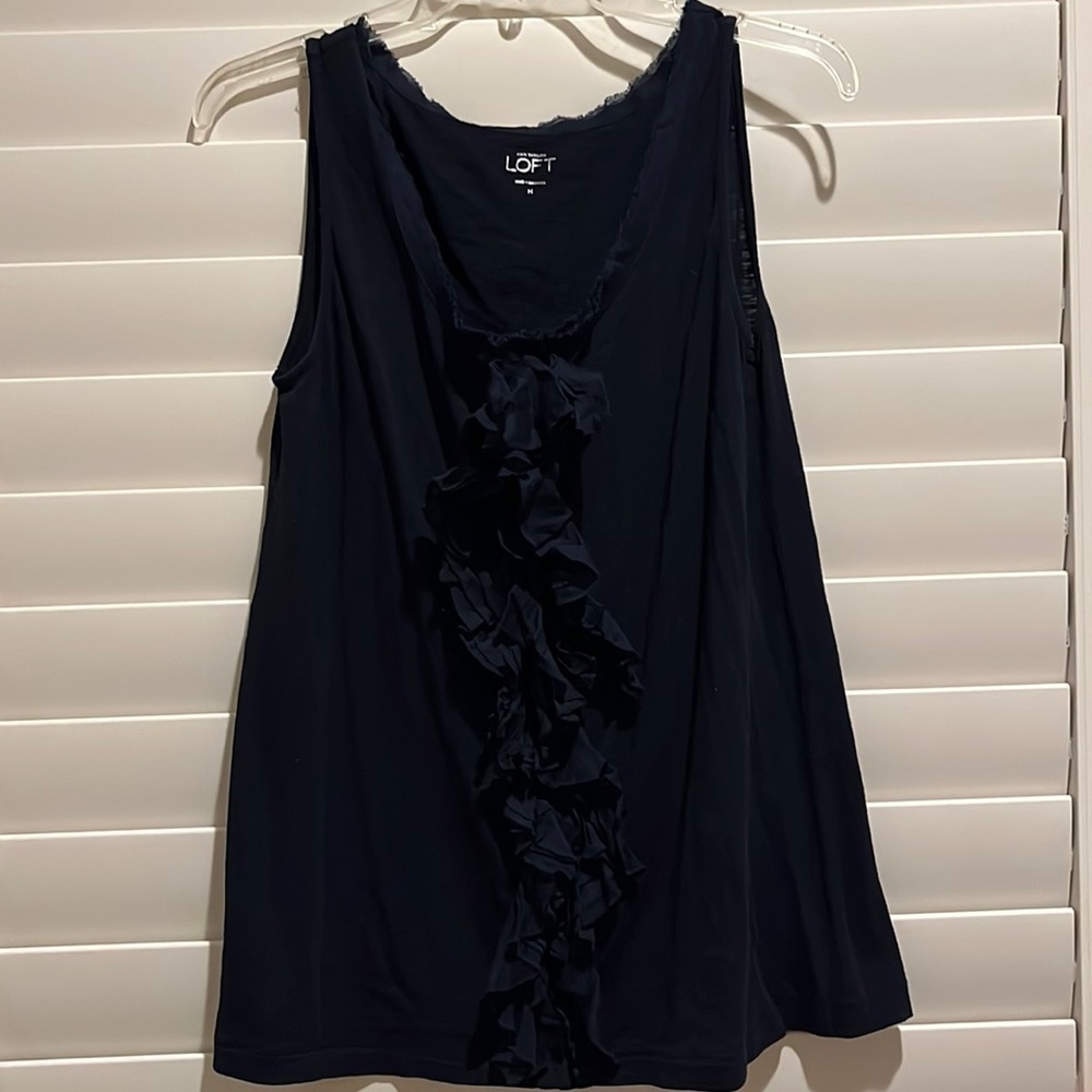 Ann Taylor Loft navy cotton ruffle tank BNWOT medium